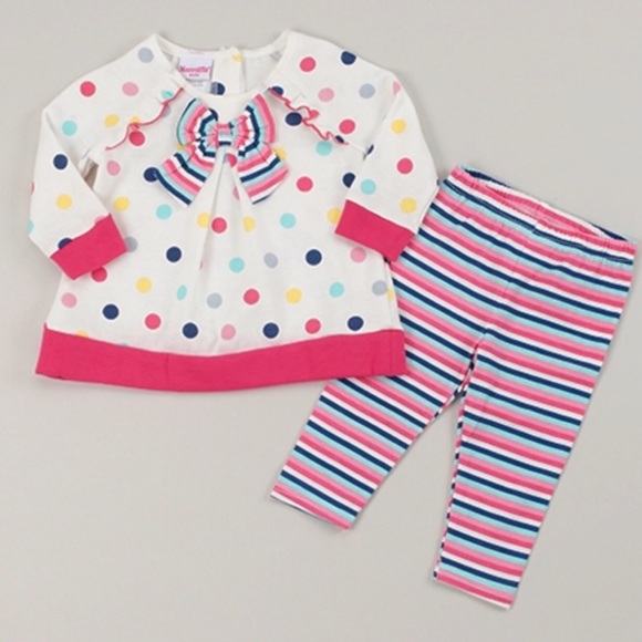 Nannette Dot Print Top & Stripe Leggings Set